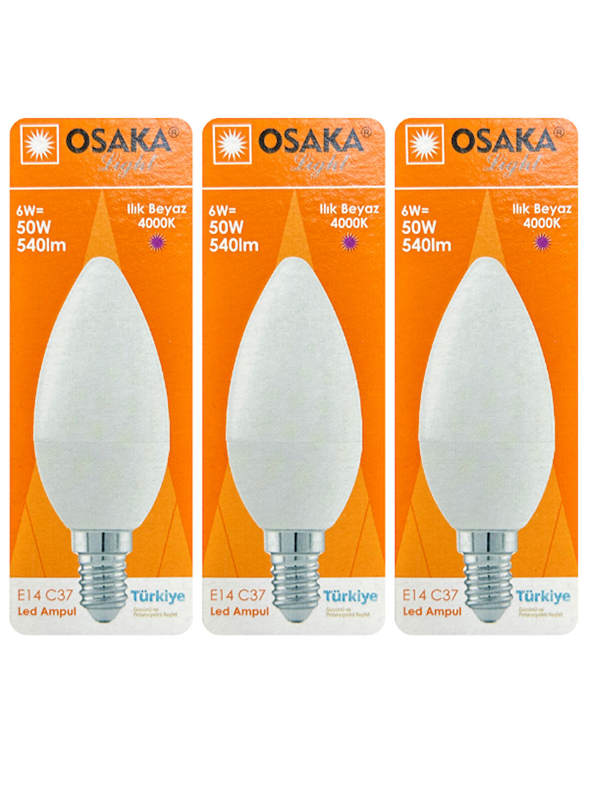 (3 Adet) Osaka 6W (50W) Günışığı (4000K) E14 Duylu (İnce Duy) Led Mum Ampul