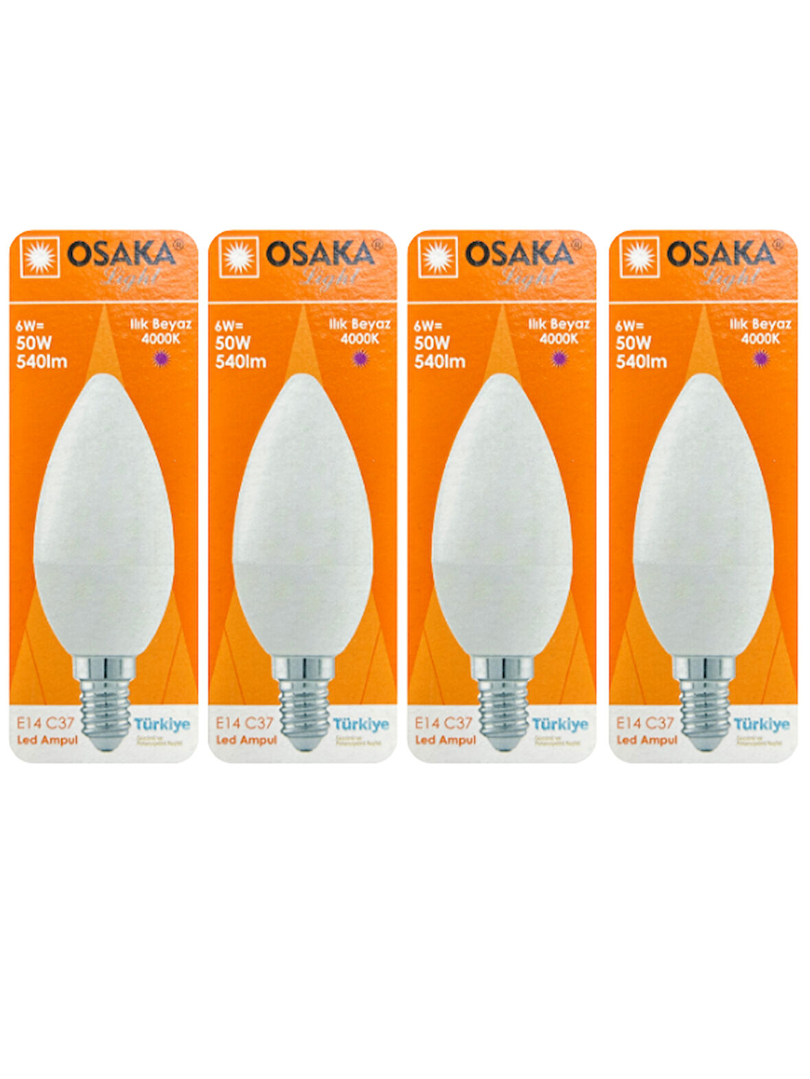 (4 Adet) Osaka 6W (50W) Günışığı (4000K) E14 Duylu (İnce Duy) Led Mum Ampul