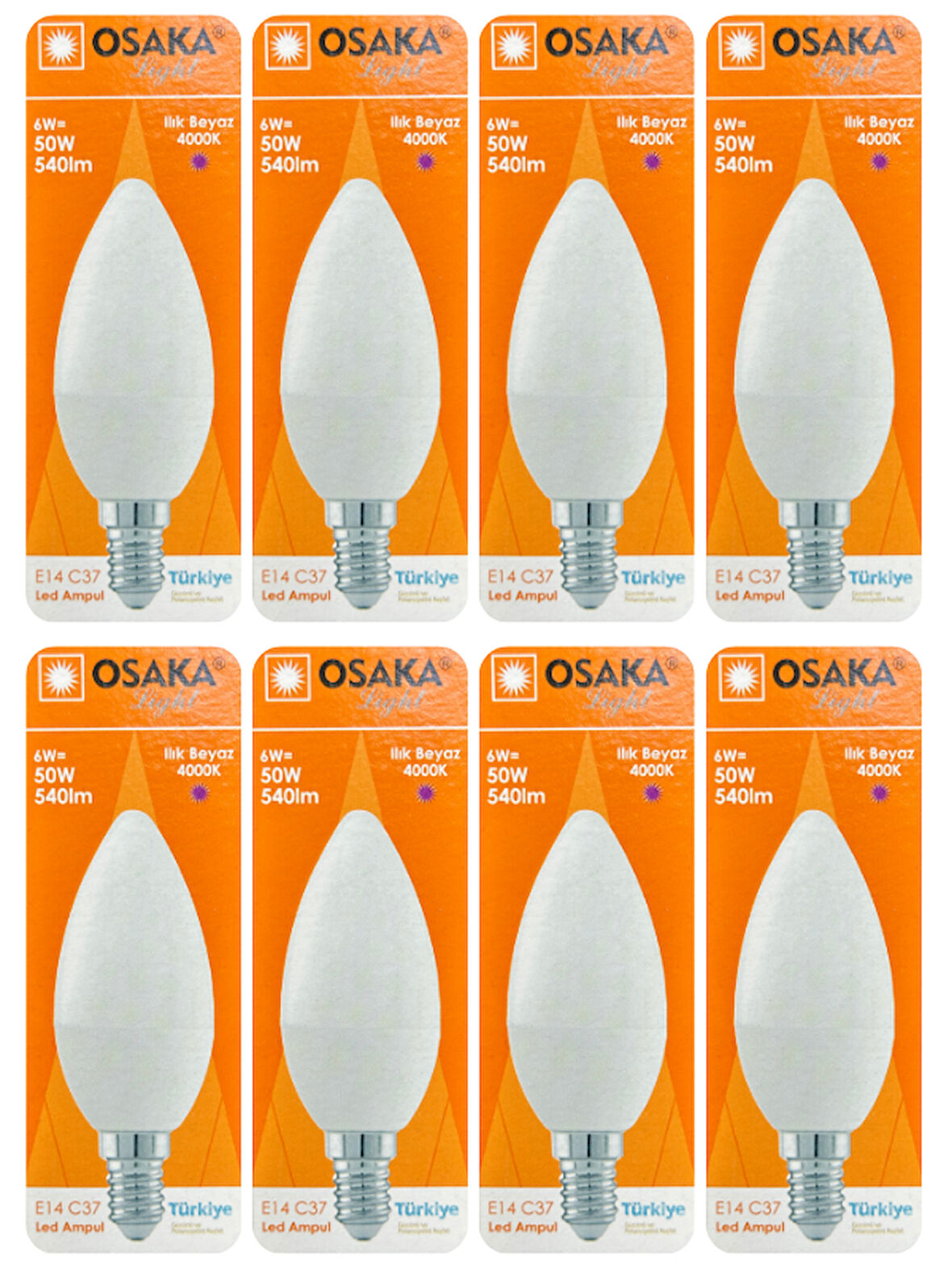 (8 Adet) Osaka 6W (50W) Günışığı (4000K) E14 Duylu (İnce Duy) Led Mum Ampul