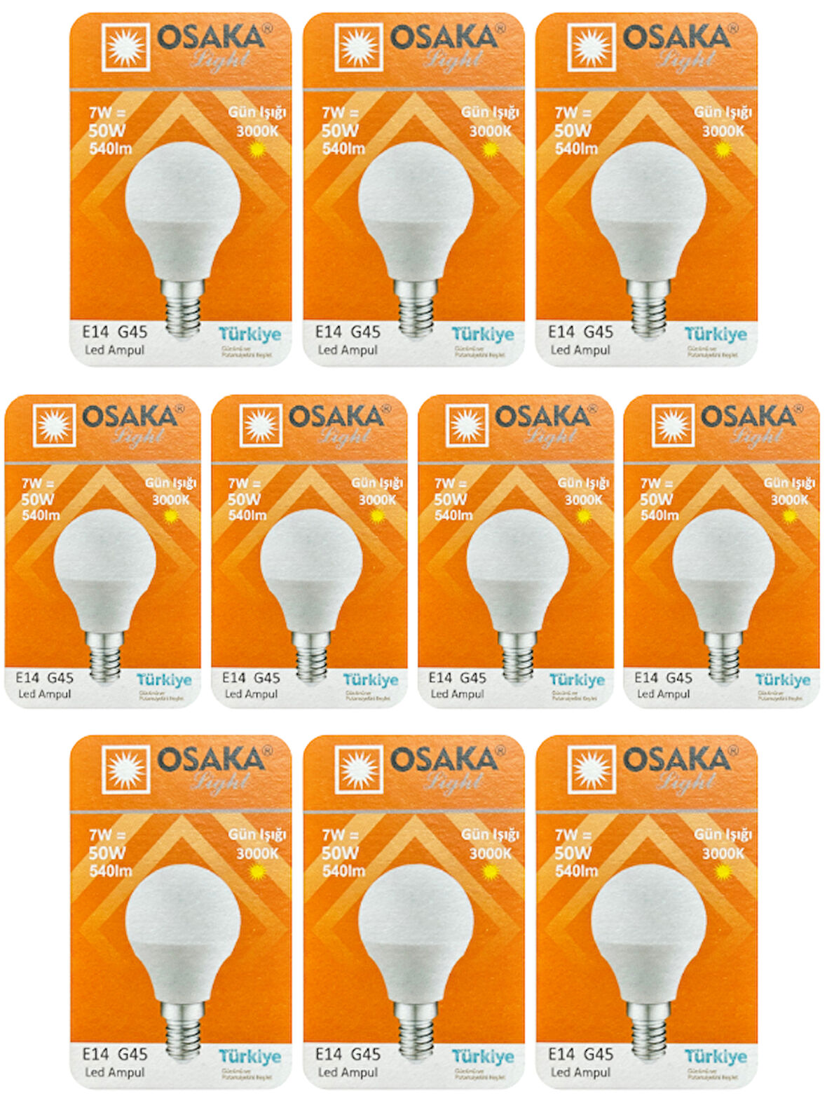 (10 Adet) Osaka 7W (50W) Sarı Işık E14 Duylu (İnce Duy) Led Mini Ampul