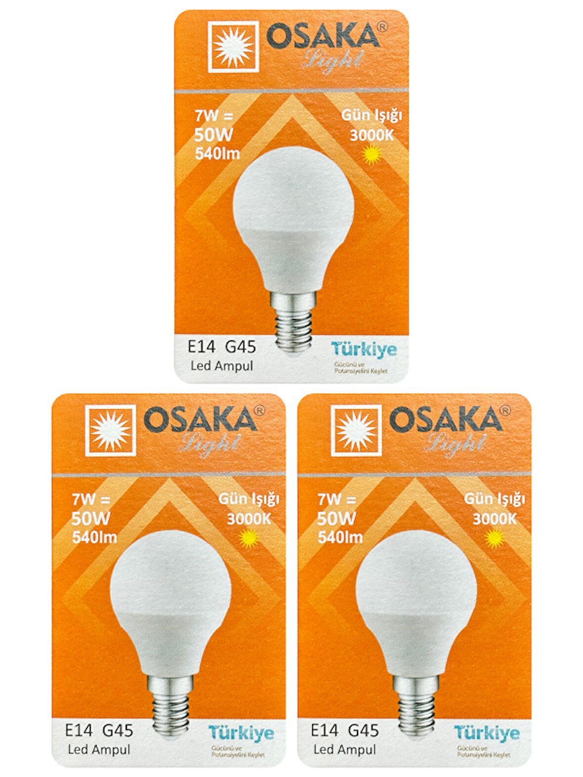 (3 Adet) Osaka 7W (50W) Sarı Işık E14 Duylu (İnce Duy) Led Mini Ampul