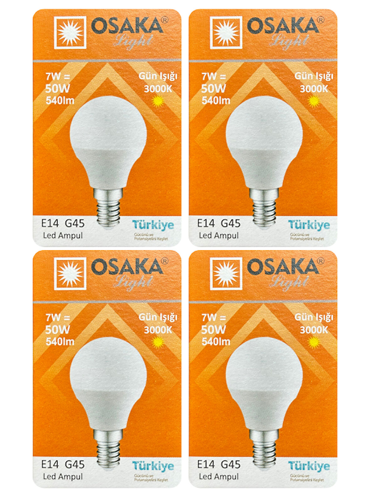 (4 Adet) Osaka 7W (50W) Sarı Işık E14 Duylu (İnce Duy) Led Mini Ampul
