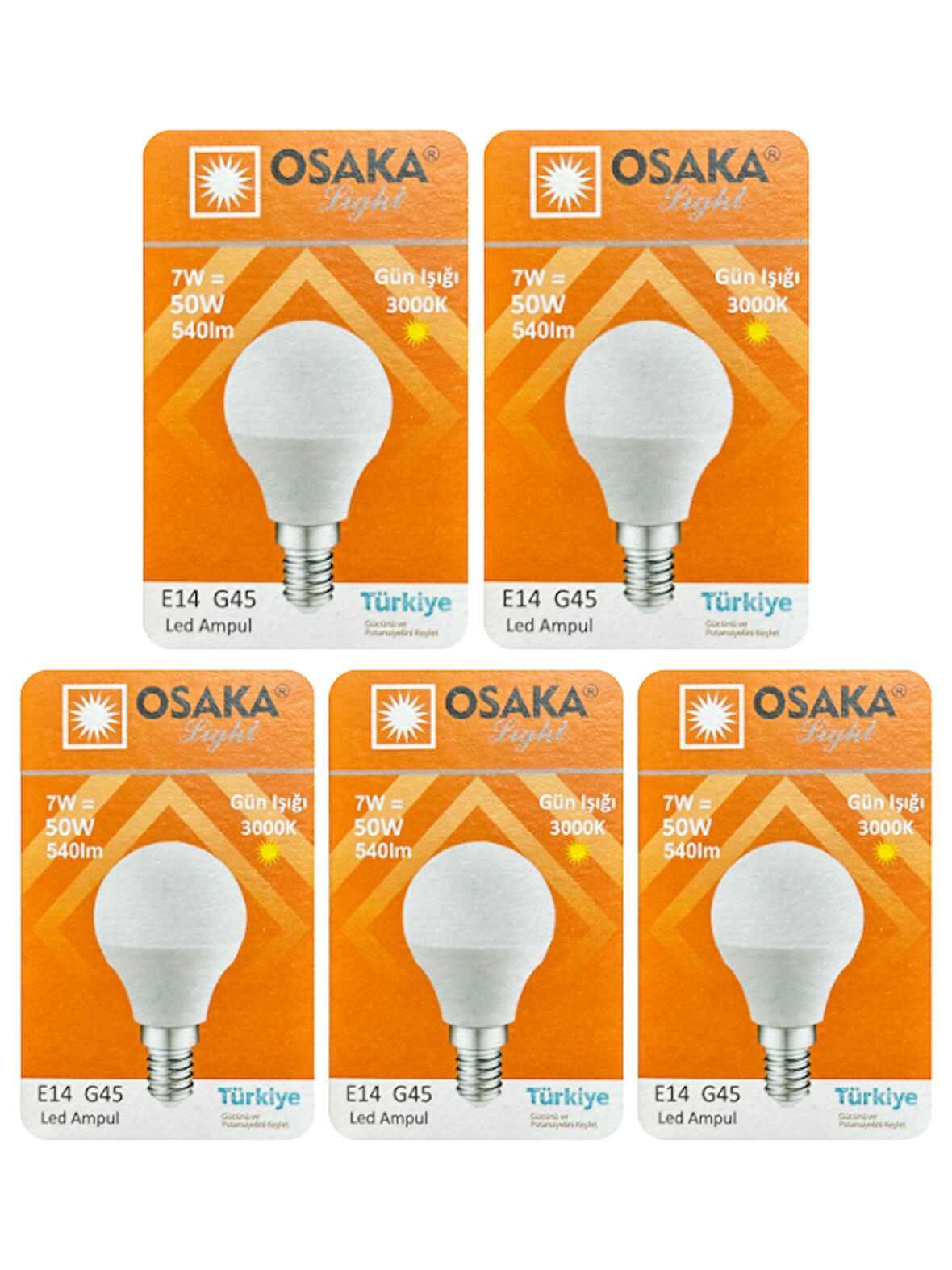 (5 Adet) Osaka 7W (50W) Sarı Işık E14 Duylu (İnce Duy) Led Mini Ampul