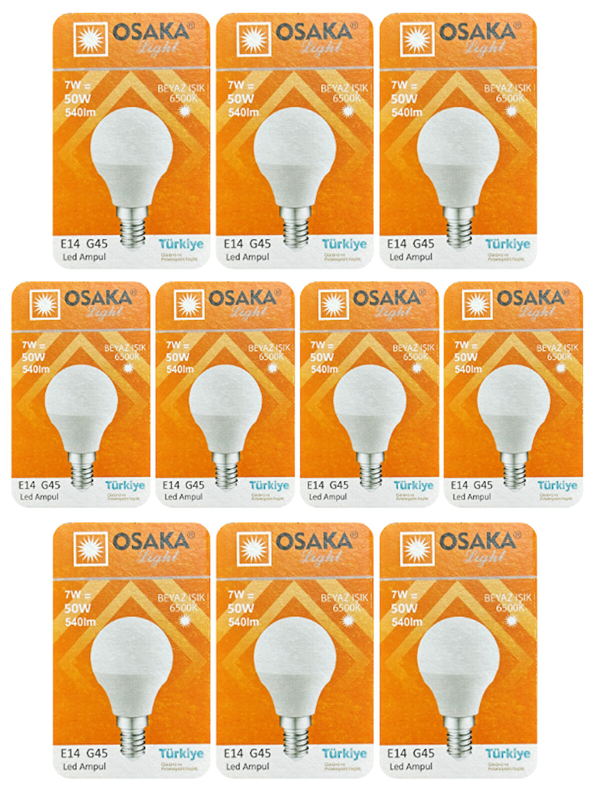 (10 Adet) Osaka 7W (50W) Beyaz Işık E14 Duylu (İnce Duy) Led Mini Ampul