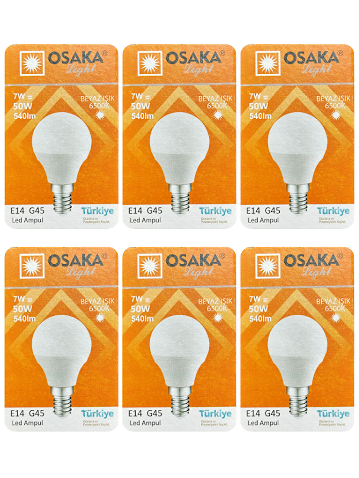 (6 Adet) Osaka 7W (50W) Beyaz Işık E14 Duylu (İnce Duy) Led Mini Ampul