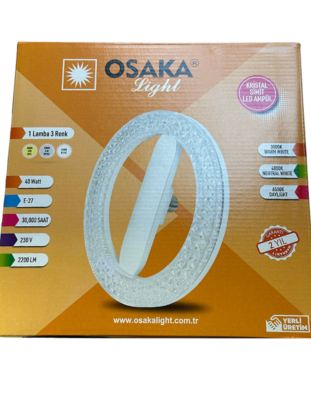(1 Adet) Osaka 40W Sarı-Günışığı-Beyaz E27 Duylu Simit Ampul