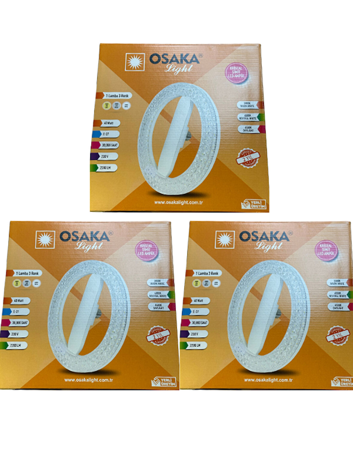 (3 Adet) Osaka 40W Sarı-Günışığı-Beyaz E27 Duylu Simit Ampul