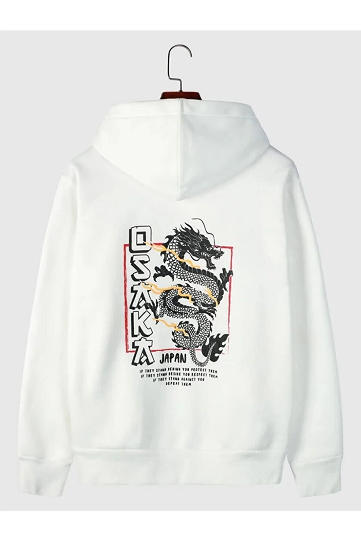 Unisex Kapüşonlu Beyaz Osaka Baskılı Oversize Sweatshirt