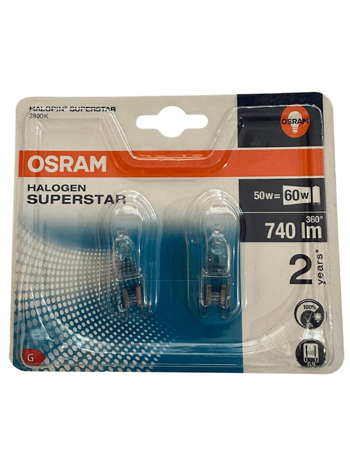 Osram Halojen Superstar 50W (60W) G9 Duy Sarı Işık, 2'li Paket 