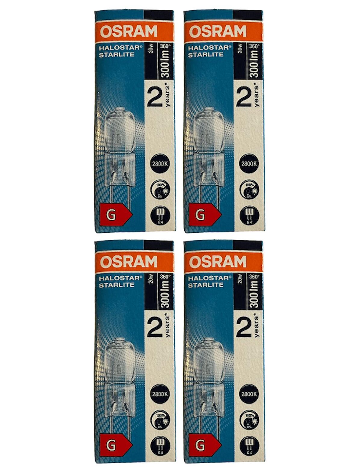 Osram 64425S Halostar Starlite 20W 12V 2800K (Sarı Işık) G4 Duylu Halojen Ampul (4 Adet)