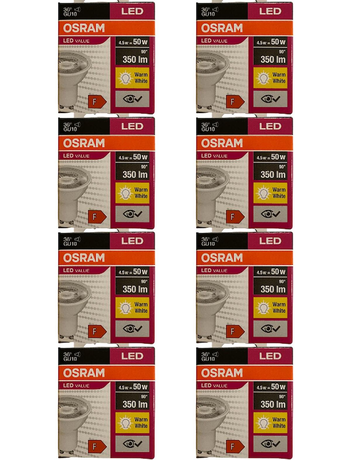 Osram 4.5W (50W) 3000K (Sarı Işık) GU10 Duylu Par16 Led Spot (8 Adet)