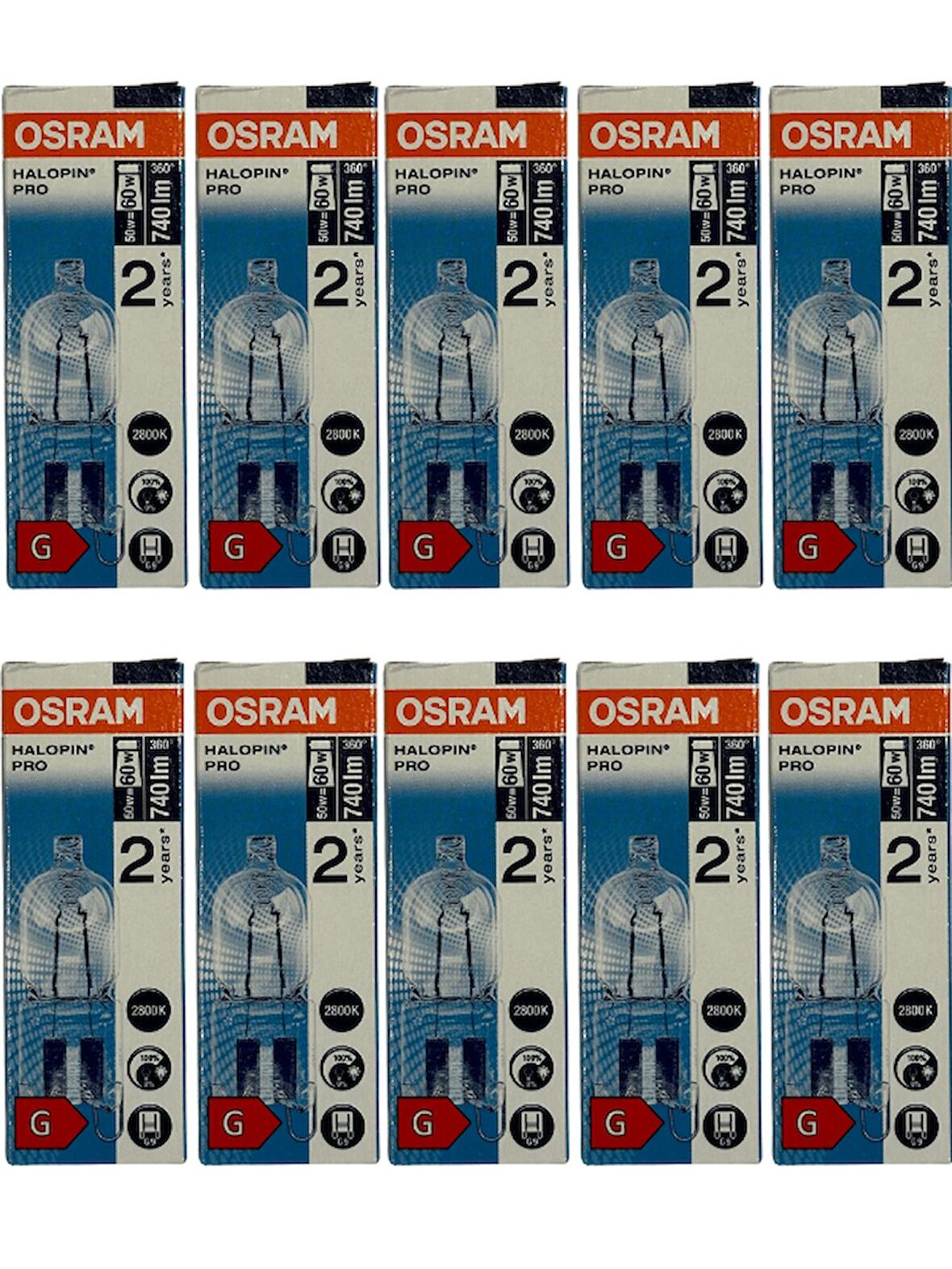 Osram Halopin Pro 50W (60W) 2800K (Sarı Işık) G9 Duylu Halojen Ampul (10 Adet)