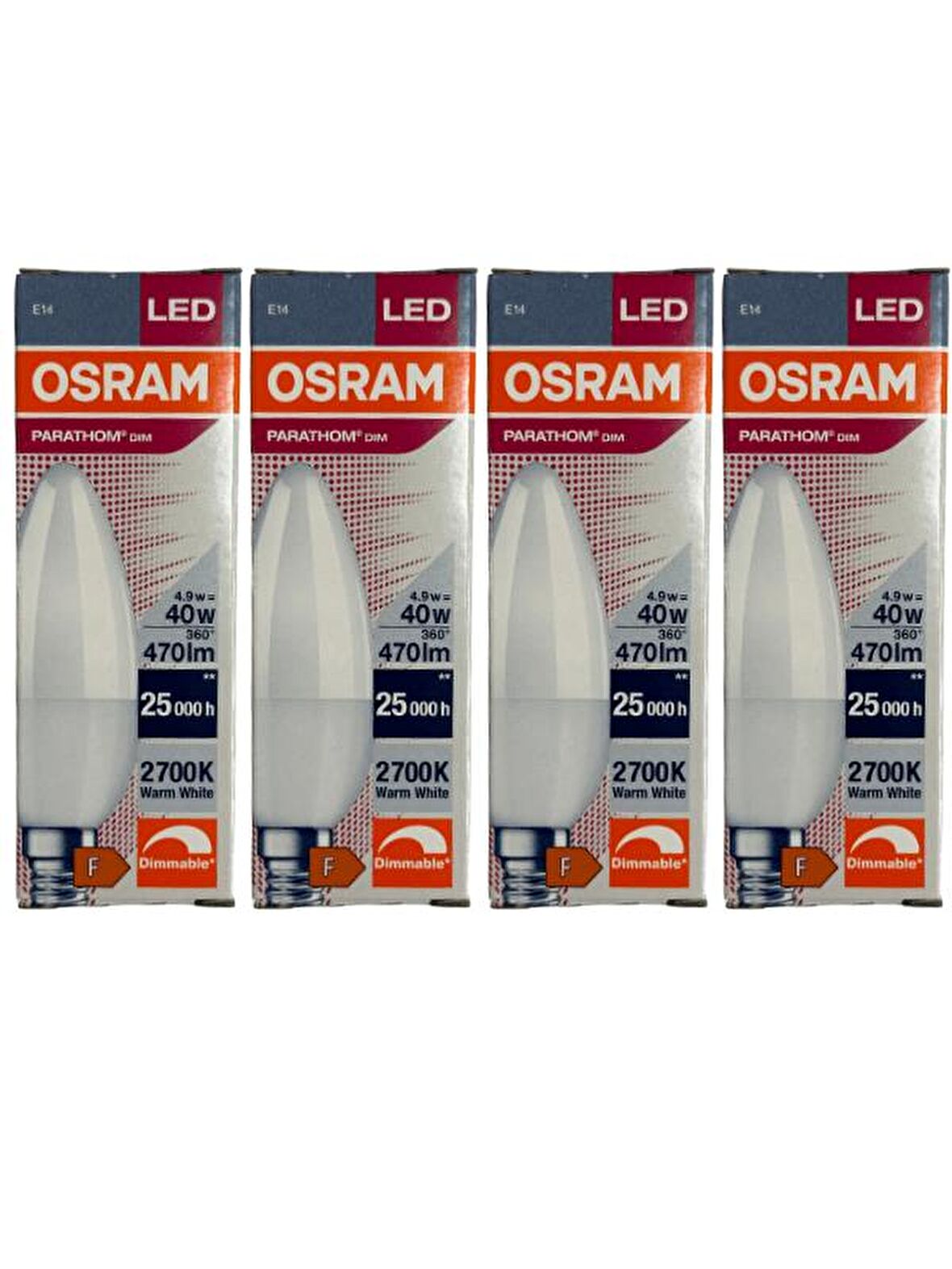 Osram 4,9W (40W) 2700K (Sarı Işık) E14 Duylu Dim Edilebilir Led Ampul (4 Adet)