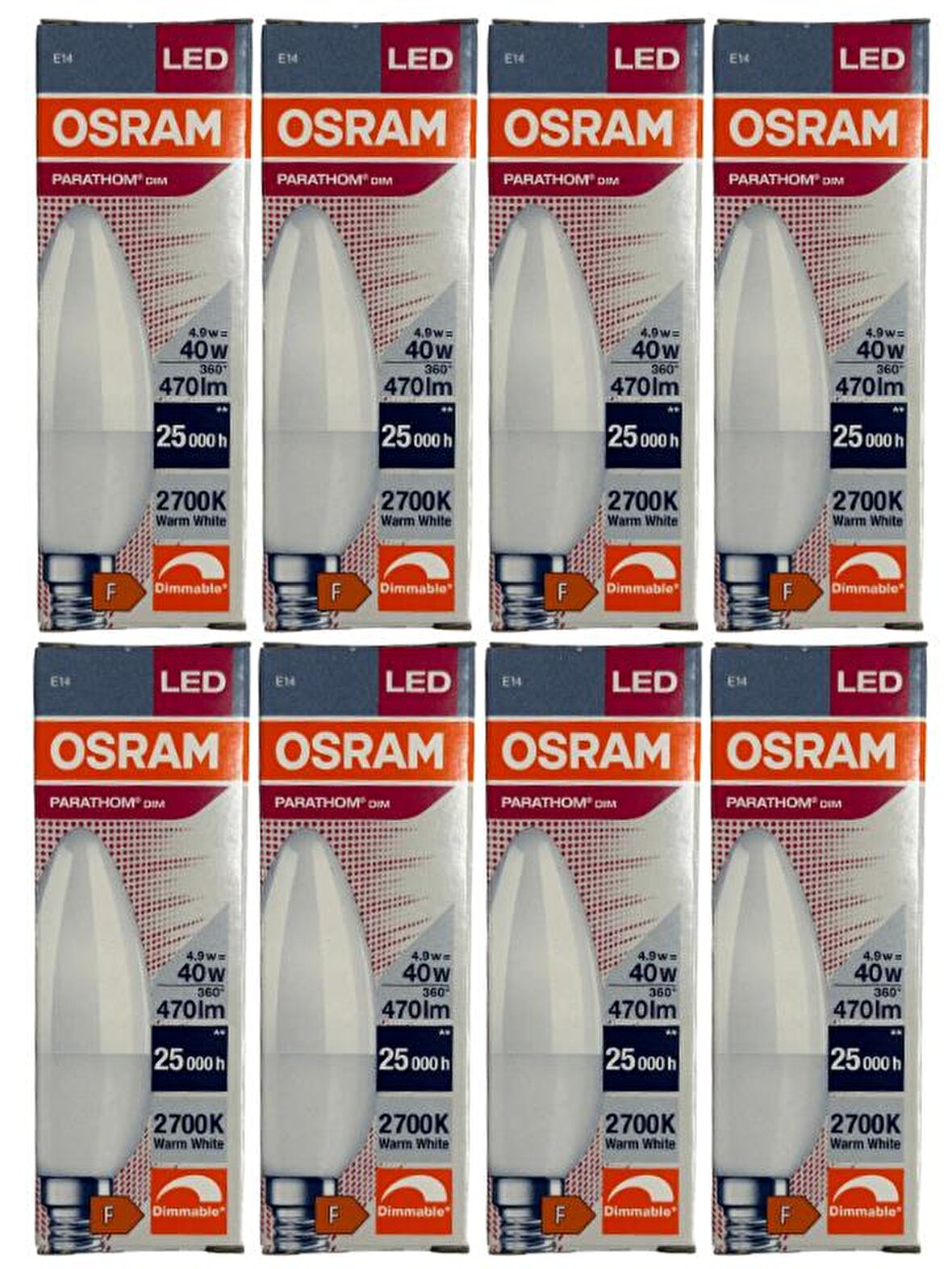 Osram 4,9W (40W) 2700K (Sarı Işık) E14 Duylu Dim Edilebilir Led Ampul (8 Adet)