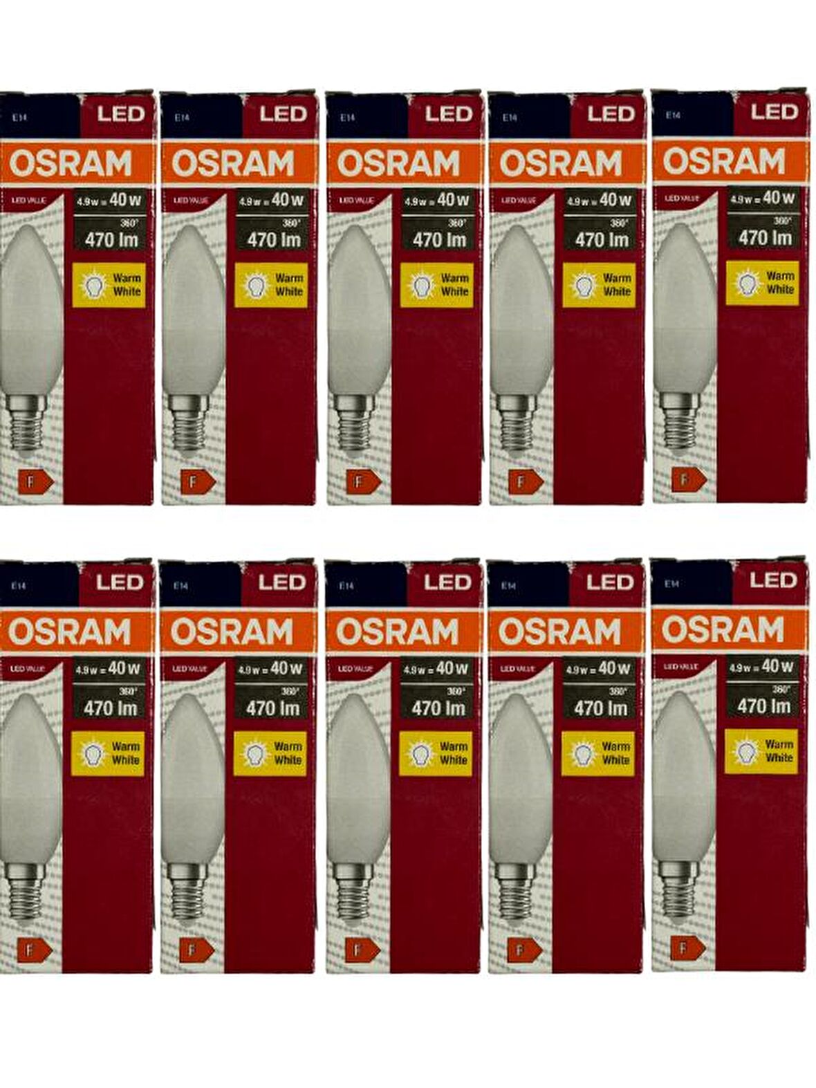 Osram 4,9W (40W) 2700K (Sarı Işık) E14 Duylu Led Ampul (10 Adet)