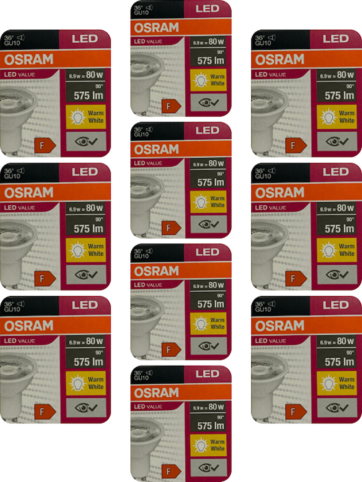 (10 Adet) Osram 6.9W (80W) 2700K (Sarı Işık) GU10 Duylu Led Spot Ampul