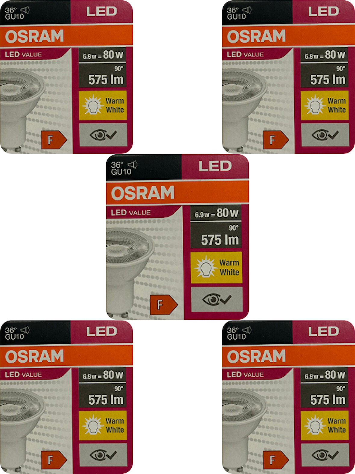 (5 Adet) Osram 6.9W (80W) 2700K (Sarı Işık) GU10 Duylu Led Spot Ampul