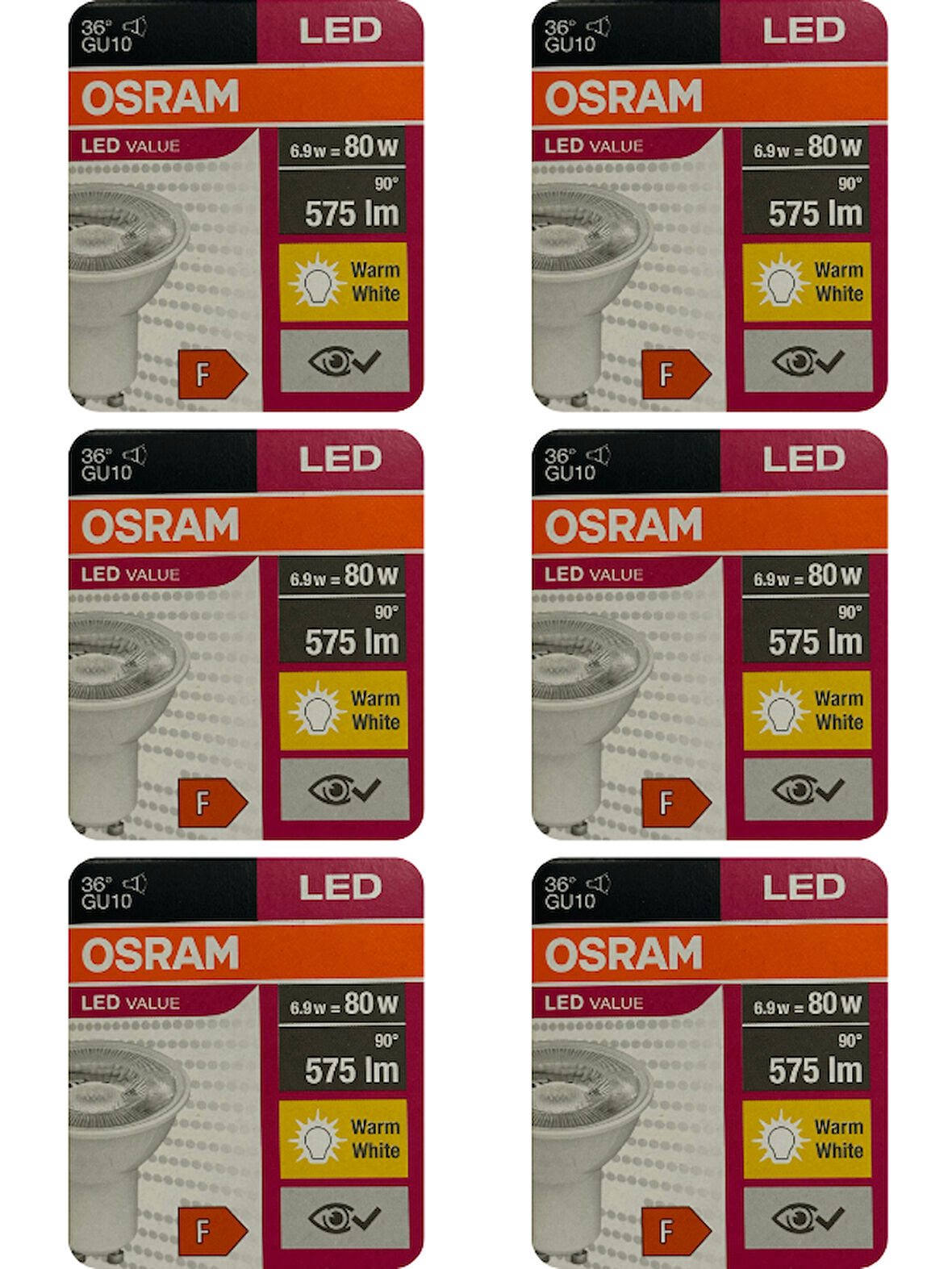 (6 Adet) Osram 6.9W (80W) 2700K (Sarı Işık) GU10 Duylu Led Spot Ampul