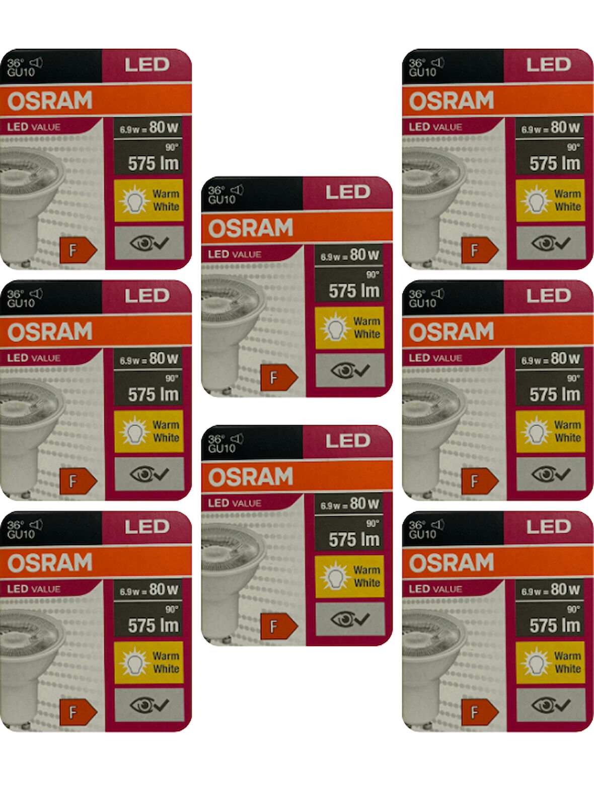 (8 Adet) Osram 6.9W (80W) 2700K (Sarı Işık) GU10 Duylu Led Spot Ampul