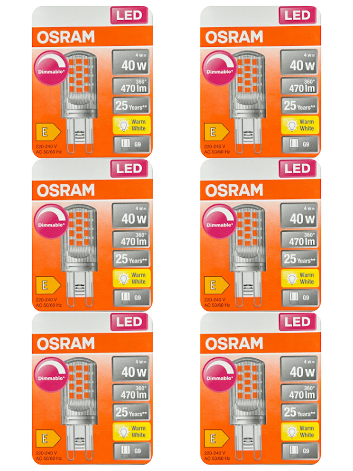 Osram 4W (40W) 2700K (Sarı Işık) G9 Duylu Dim Edilebilir Led Kapsül Ampul (6 Adet)