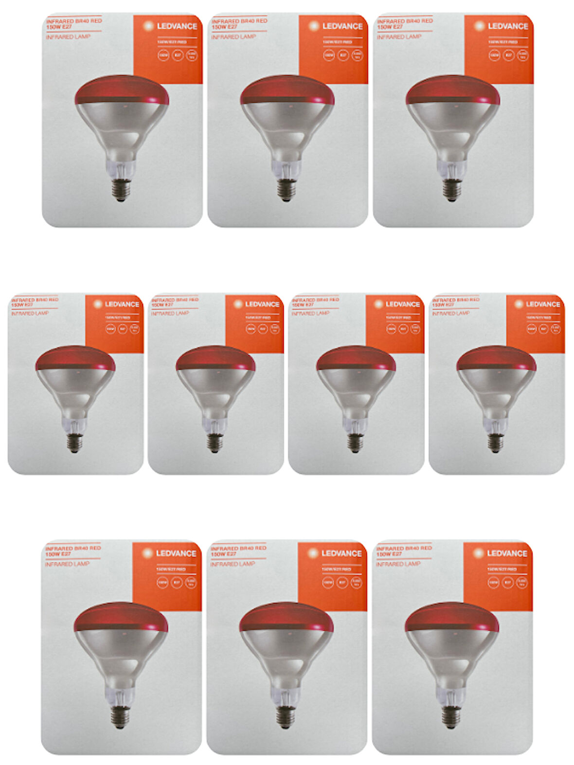 (10 Adet) Osram Ledvance 150W (Kırmızı Işık) İnfrared Isıtıcılı Lamba E27 Duylu (Kalın Duy)