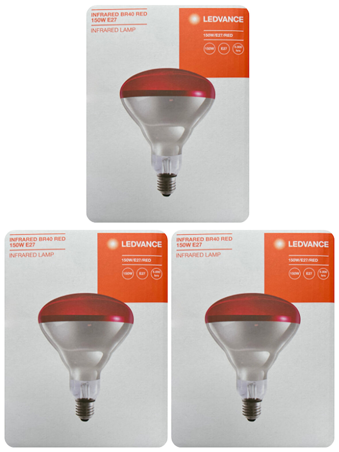 (3 Adet) Osram Ledvance 150W (Kırmızı Işık) İnfrared Isıtıcılı Lamba E27 Duylu (Kalın Duy)