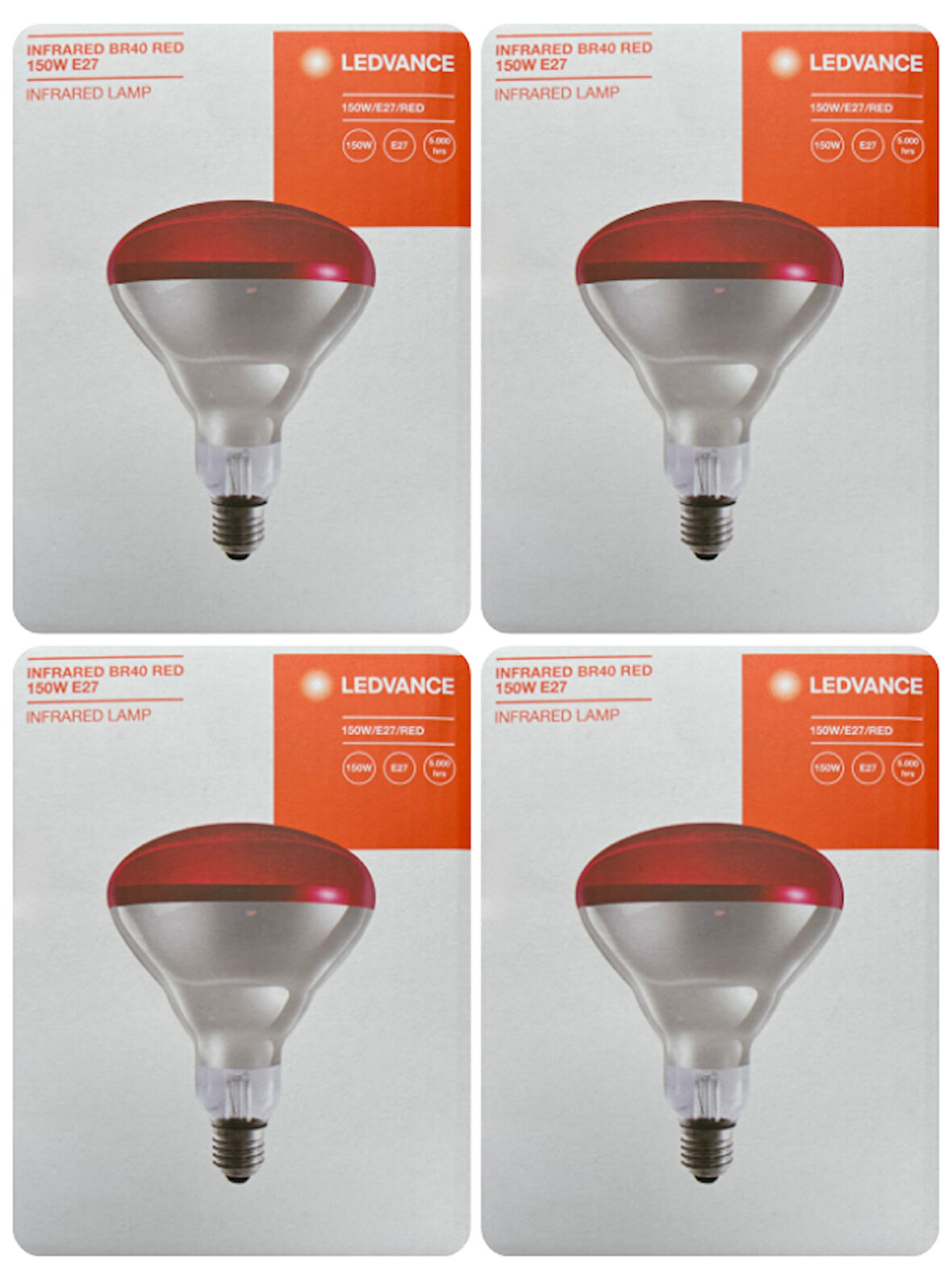 (4 Adet) Osram Ledvance 150W (Kırmızı Işık) İnfrared Isıtıcılı Lamba E27 Duylu (Kalın Duy)