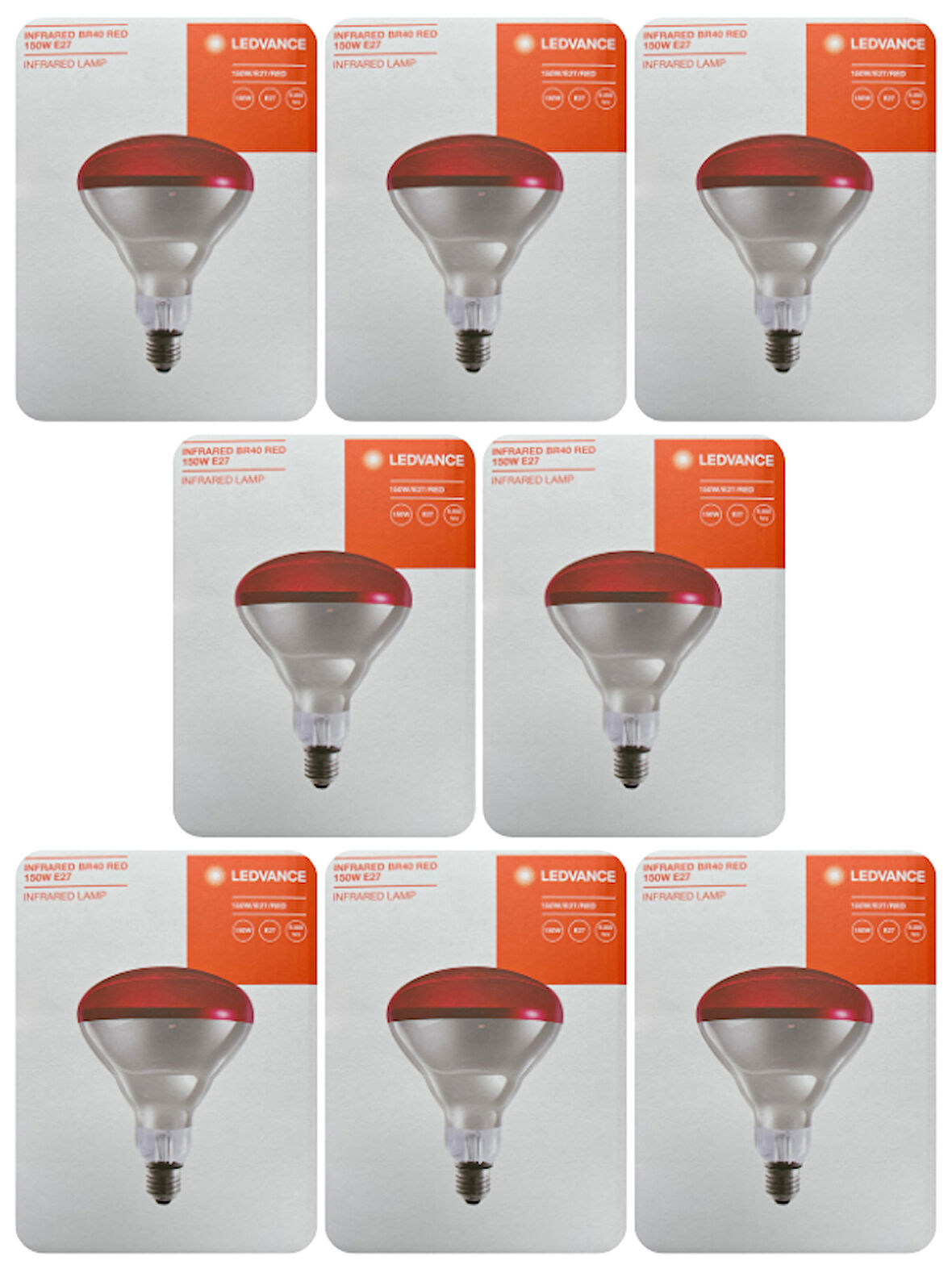 (8 Adet) Osram Ledvance 150W (Kırmızı Işık) İnfrared Isıtıcılı Lamba E27 Duylu (Kalın Duy)