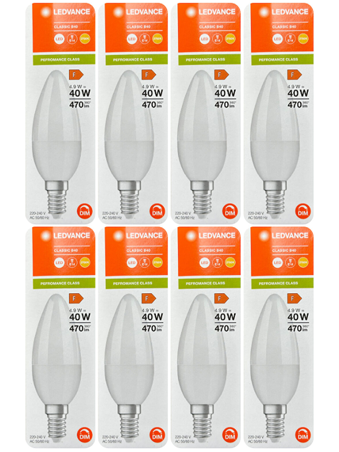(8 Adet) Ledvance 4,9W (40W) 2700K (Sarı Işık) Dim Edilebilir E14 Duylu (İnce Duy) Led Mum Ampul