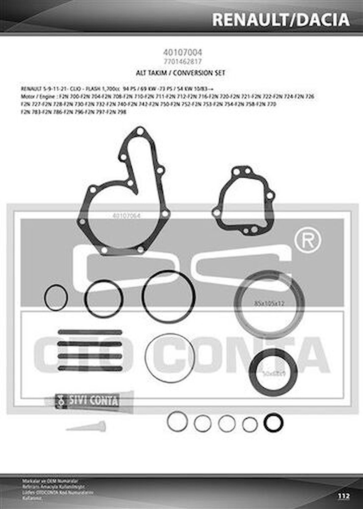 Oto Conta 40107004 Alt Takım Contası R9 Dızel R21 1.7 Flash Skt Kecelı