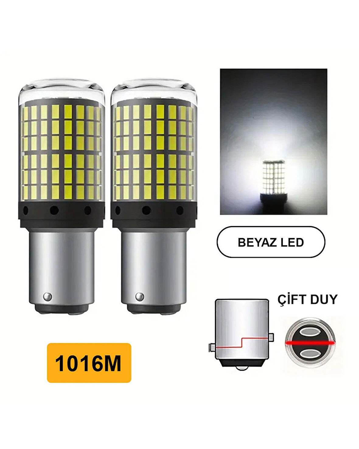 Oto 144LED Ampul 2'li Set, 1016M 12V Çift Duy Beyaz Işık, Fren, Park, Sinyal Ampulleri
