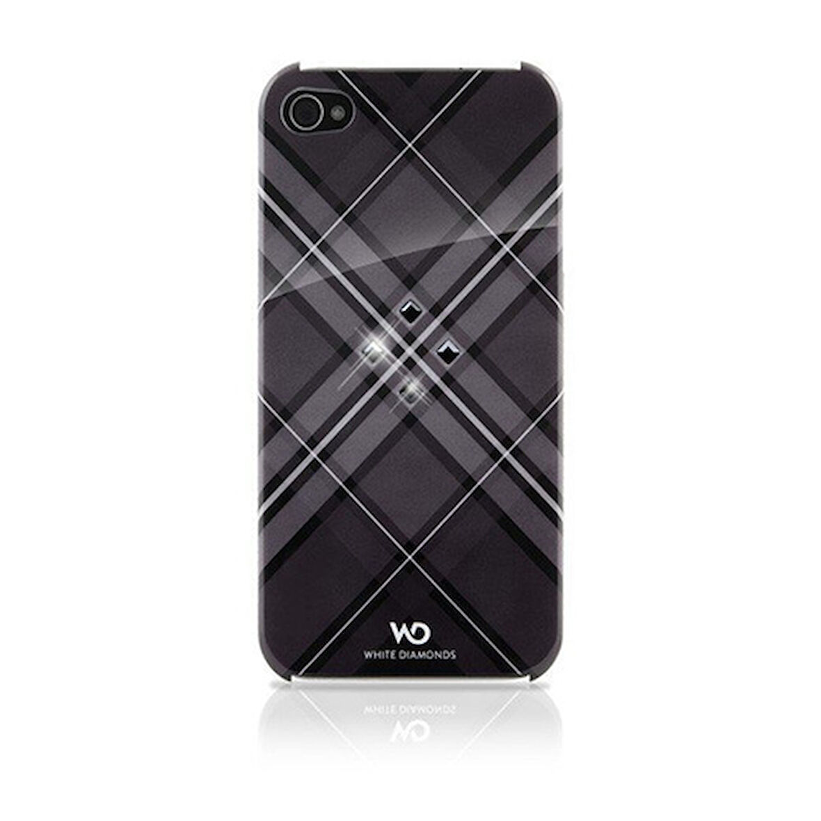White Diamonds iPhone 4/4S Swarovski Grid Desenli Kılıf - Siyah (Outlet)