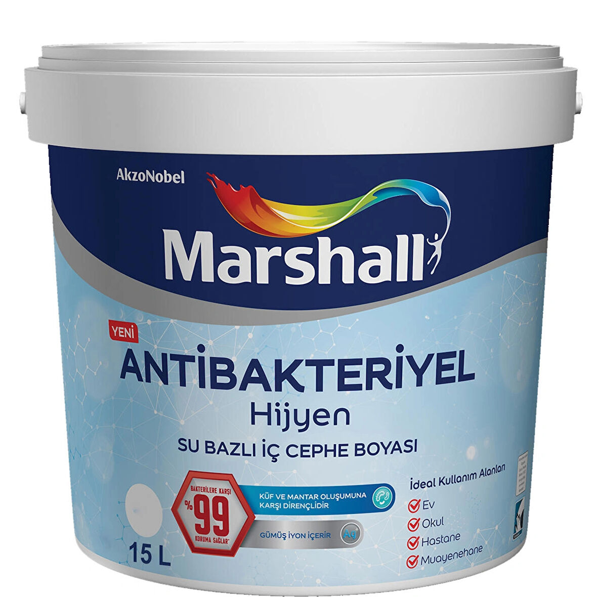 Marshall Antibakteriyel Hijyen İpek Mat İç Cephe Boyası Alev 15 Lt (20 Kg)