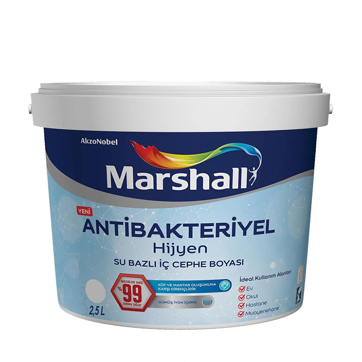 Marshall Antibakteriyel Hijyen İpek Mat İç Cephe Boyası Karakalem 2,5 Lt (3,5 Kg)