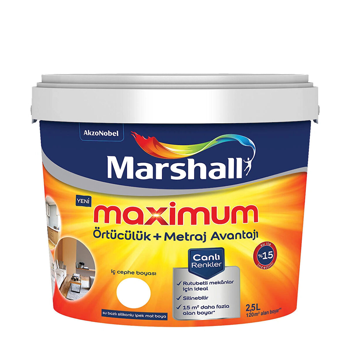 Marshall Maximum Silikonlu İpek Mat Açık Deniz 2,5 Lt. (3,5 Kg)