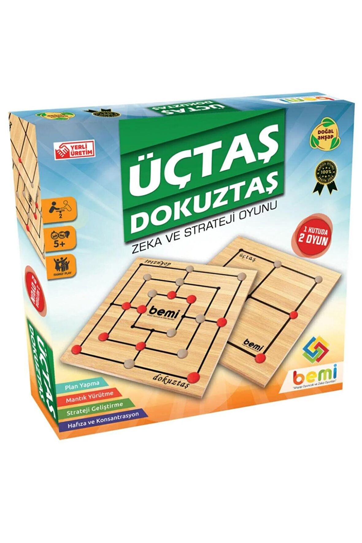 Ahşap Üçtaş Dokuztaş Zeka Ve Strateji Oyunu