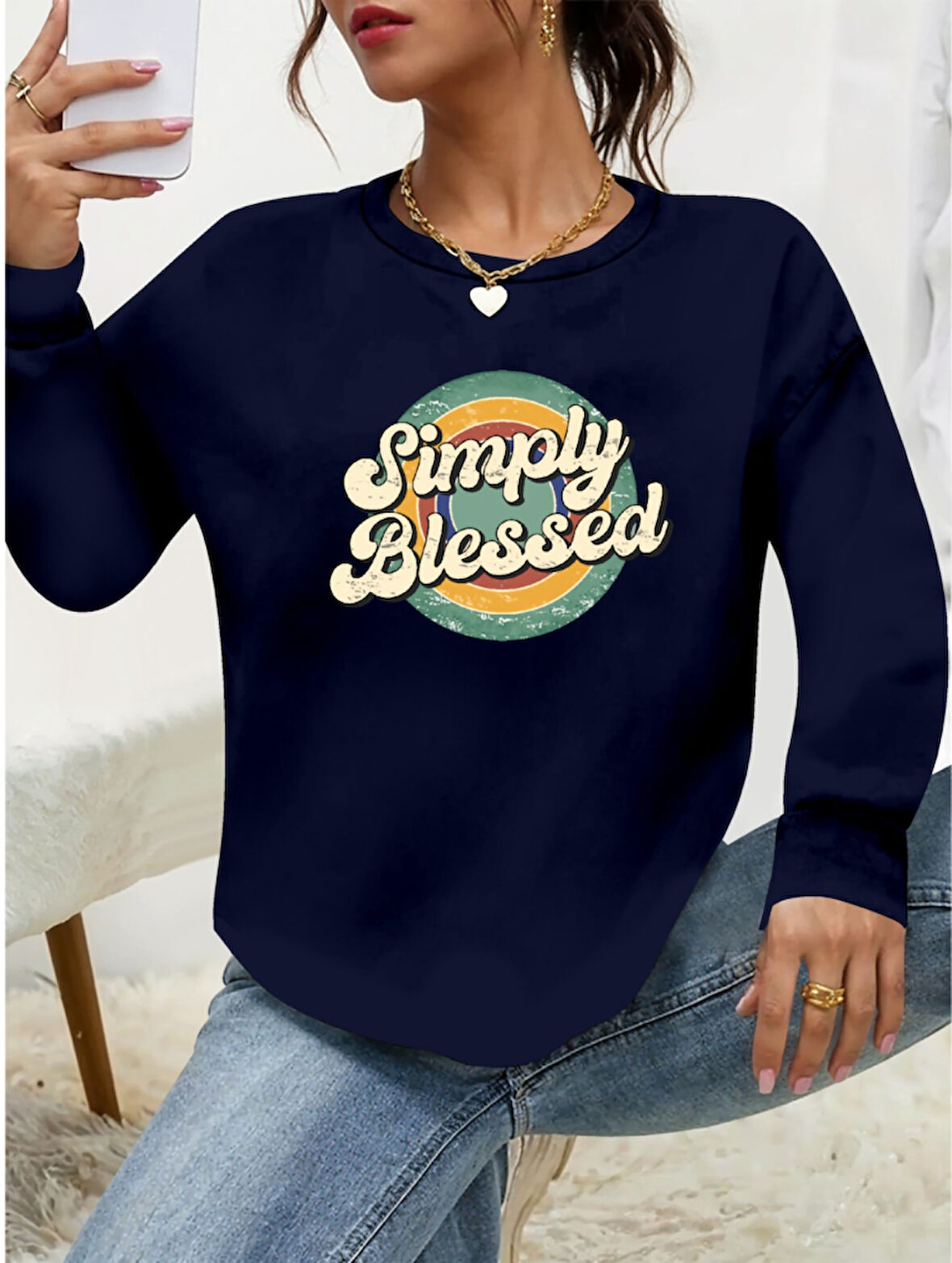 Kadın Uzun Kollu Bisiklet Yaka Viskon Iki Iplik Bluz