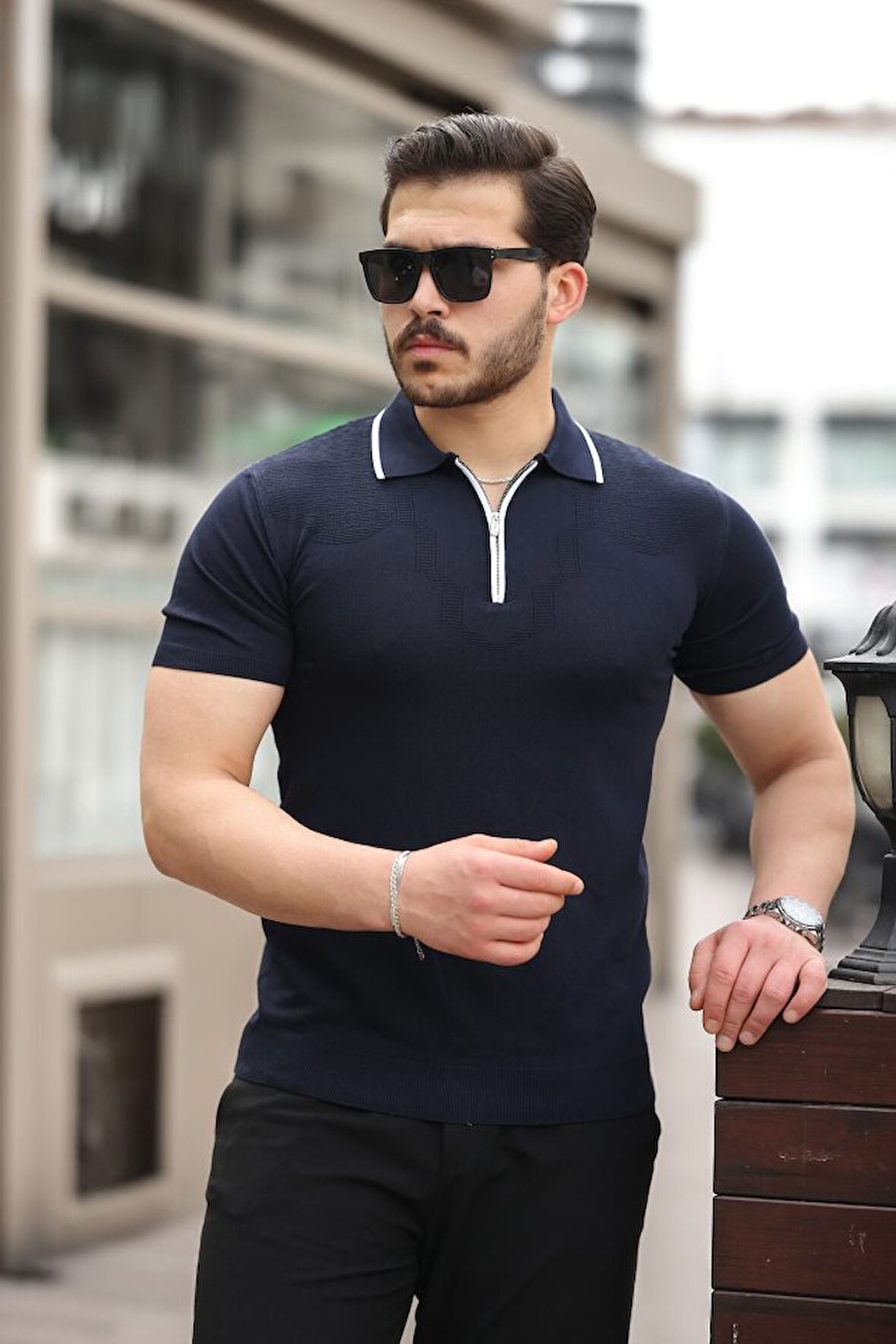 Erkek Polo Yaka Yarım Fermuar Tişört