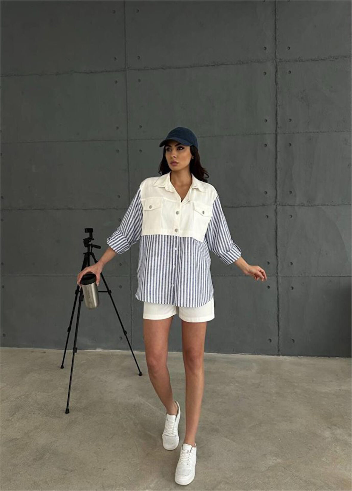 GABARDİN ŞORT - GABARDİN - ÇİZGİLİ KETEN GARNİLİ CEKET TAKIM - Lacivert