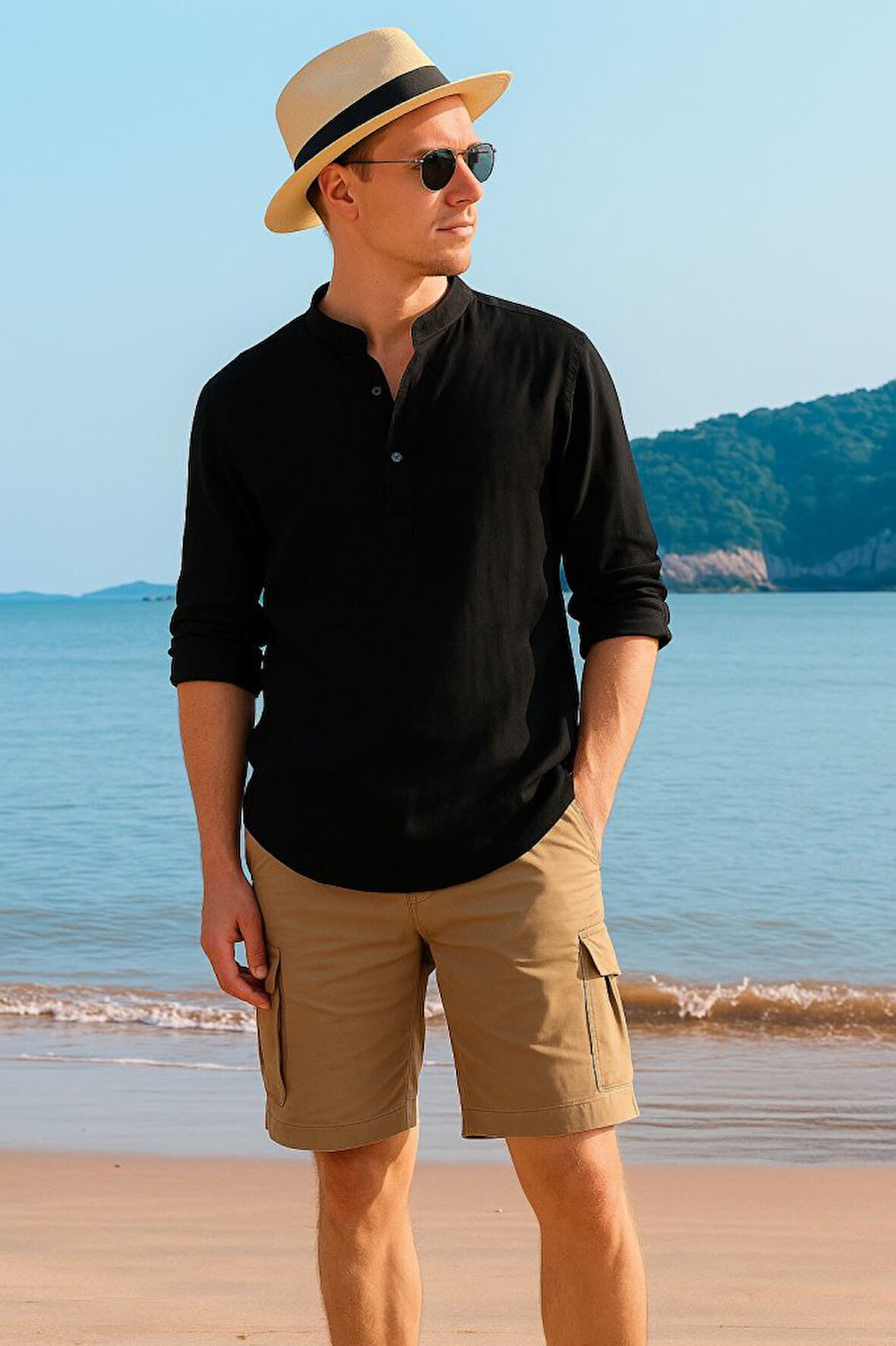 Erkek Uzun Kollu Hakim Yaka Düğmeli Erkek Müslim Gömlek