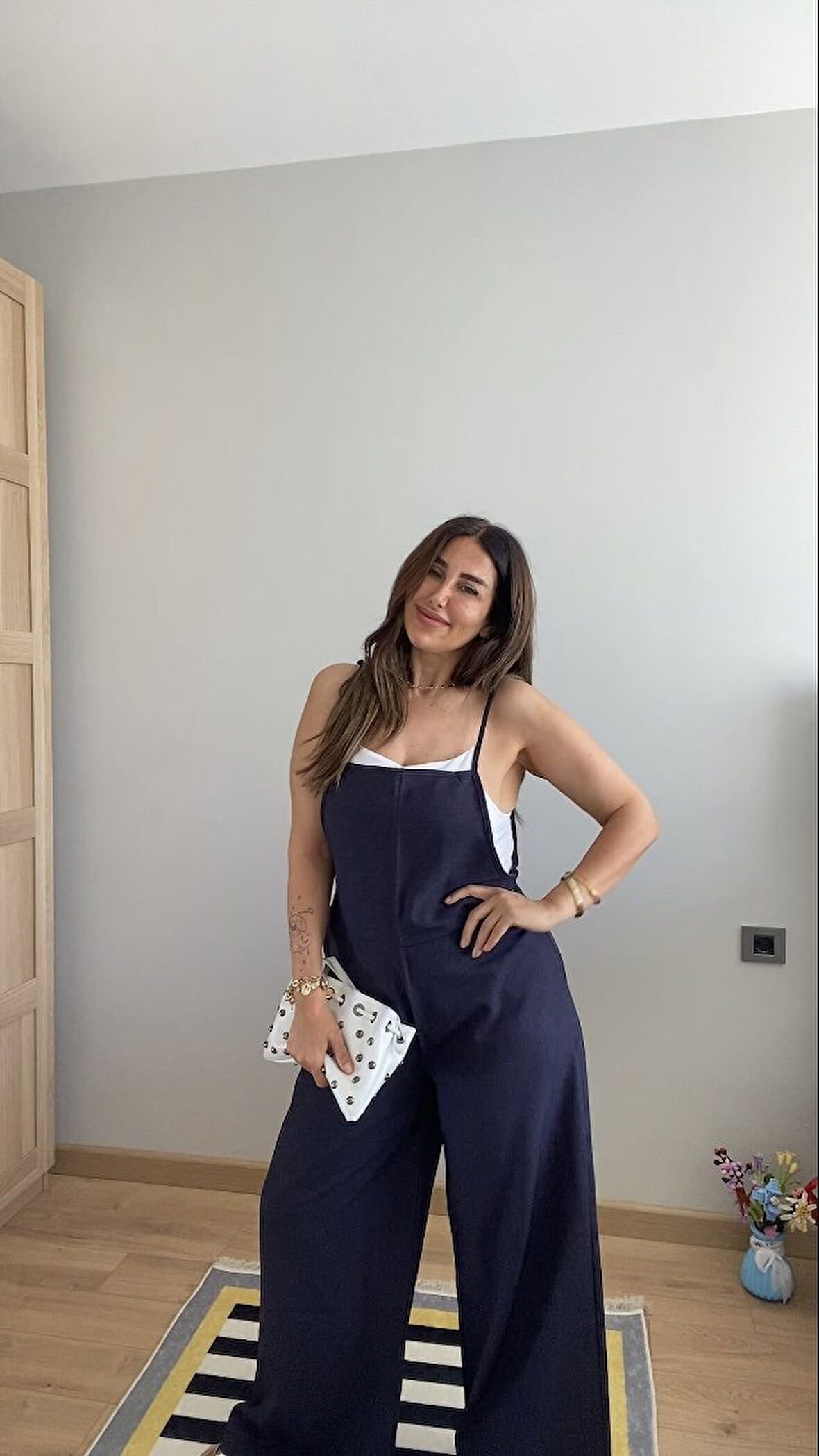 Kadın Askılı Yandan Fermuarlı Geniş Paçalı Valencia Tulum