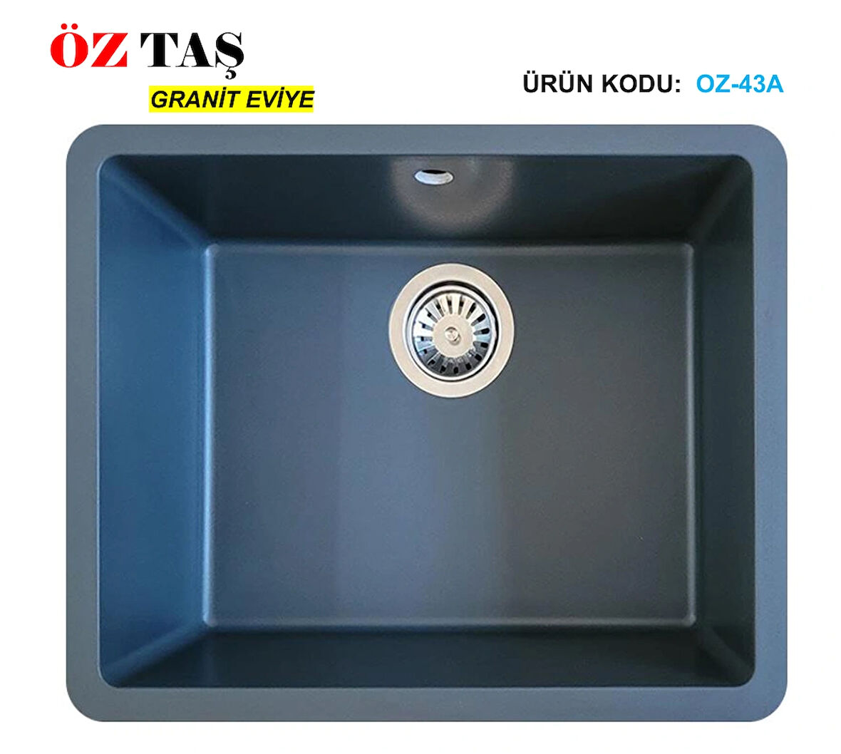 ÖZTAŞ Granit Mutfak Evye ANTRASİT Tek Gözlü  43 X 55 CM