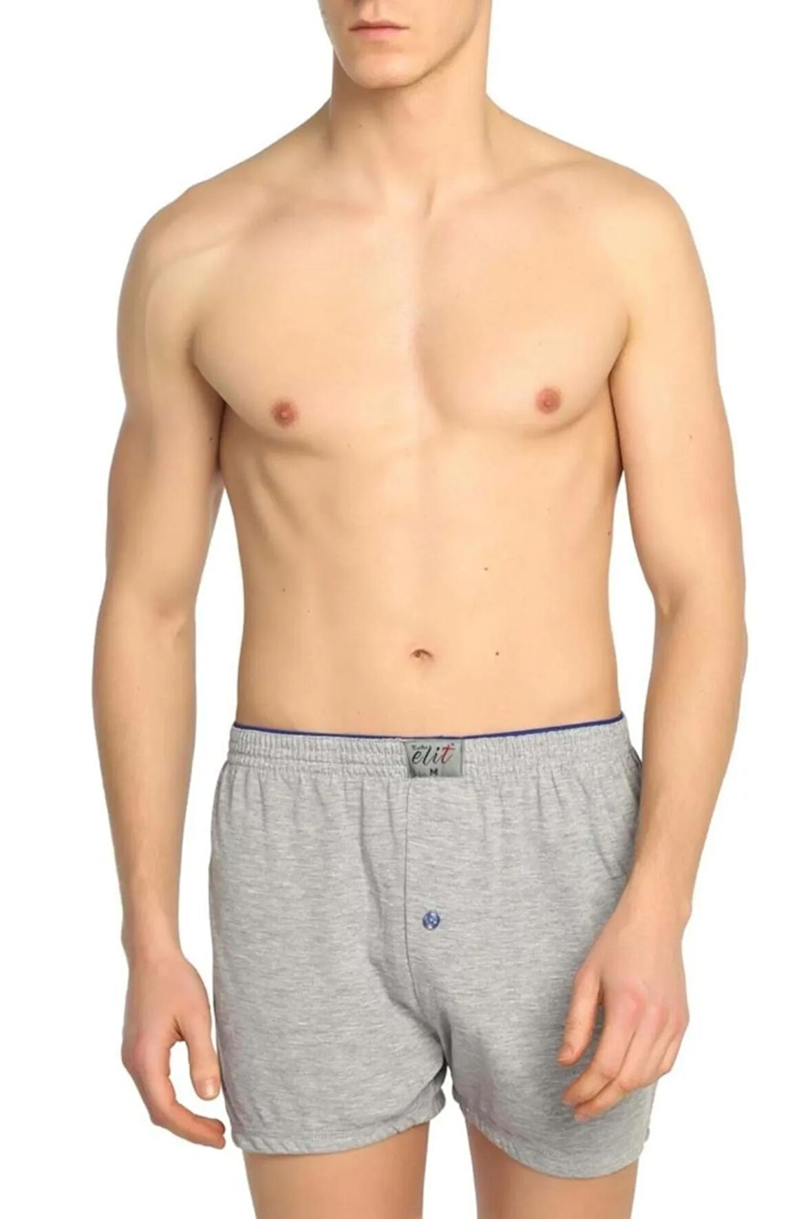 6`lı Erkek Penye Düğmeli Boxer - Füme - L-3