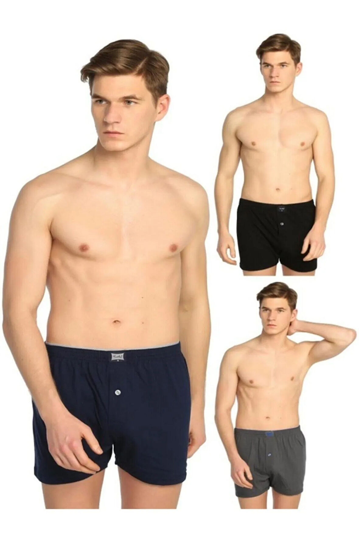 Erkek Siyah Karışık 12`li Penye Düğmeli Boxer