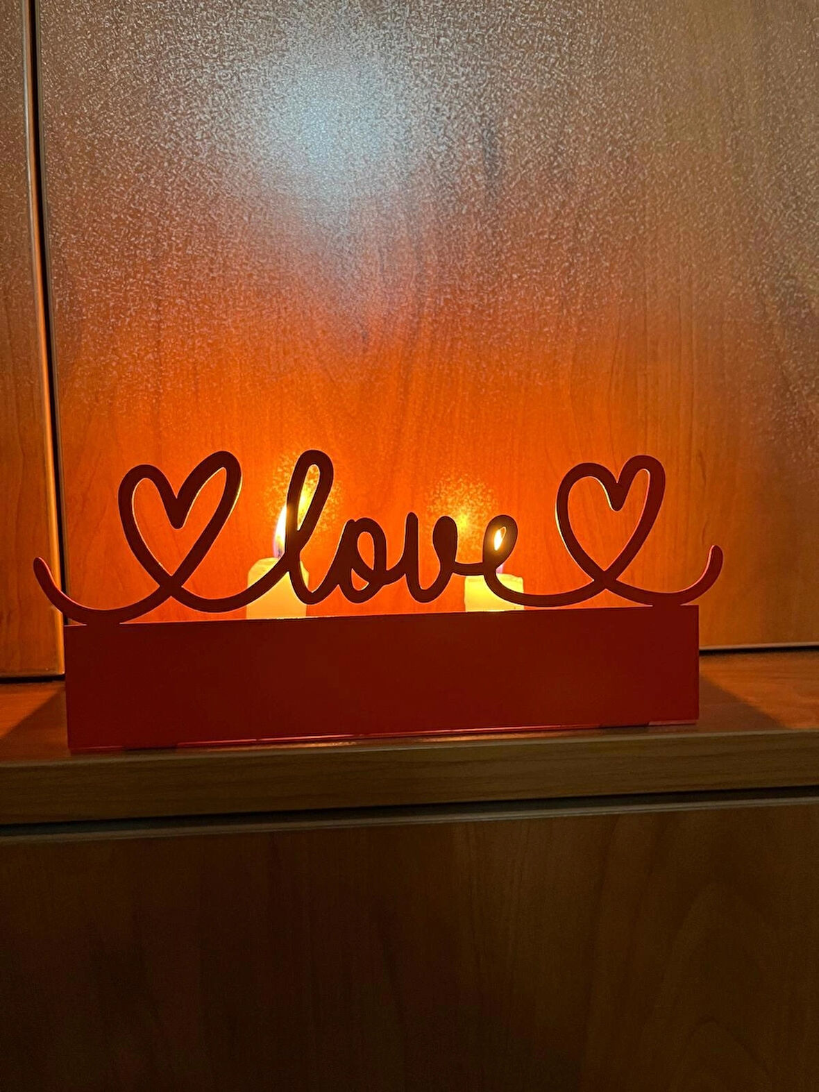 Love Yazılı Metal Kesim Mumluk