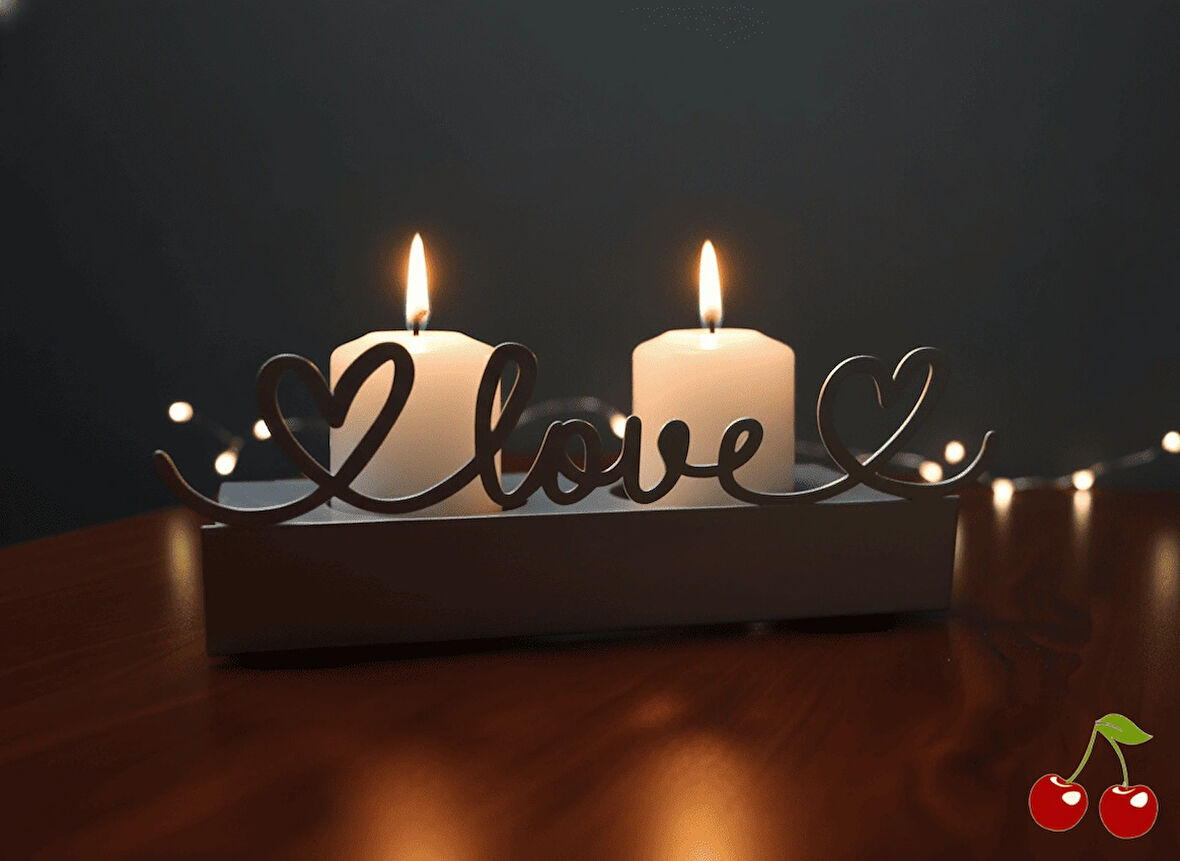 Beyaz Love Yazılı Metal Kesim Mumluk