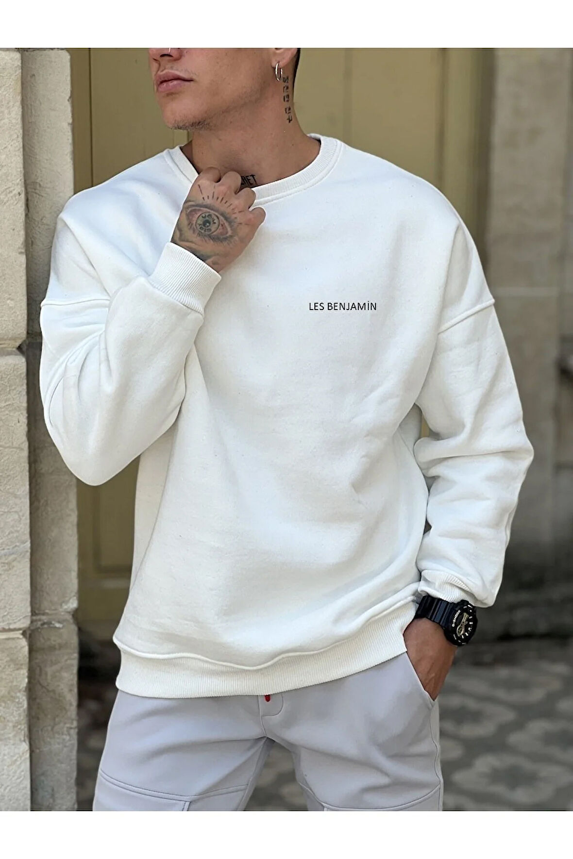 Oversize Les Baskılı 3 Iplik %100 Pamuk Sweatshirt