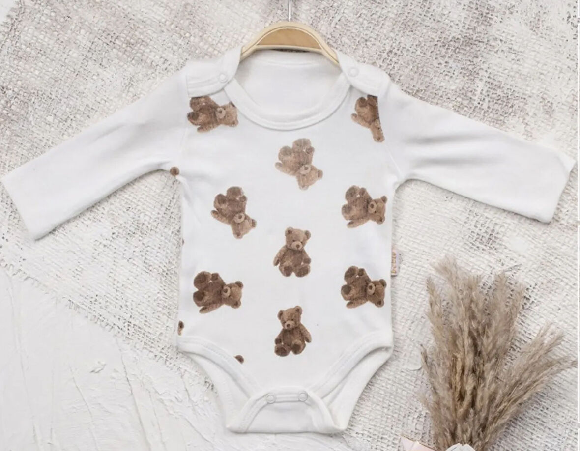 Minik Ayıcık Baskılı Çıtçıtlı Bebek Zıbın