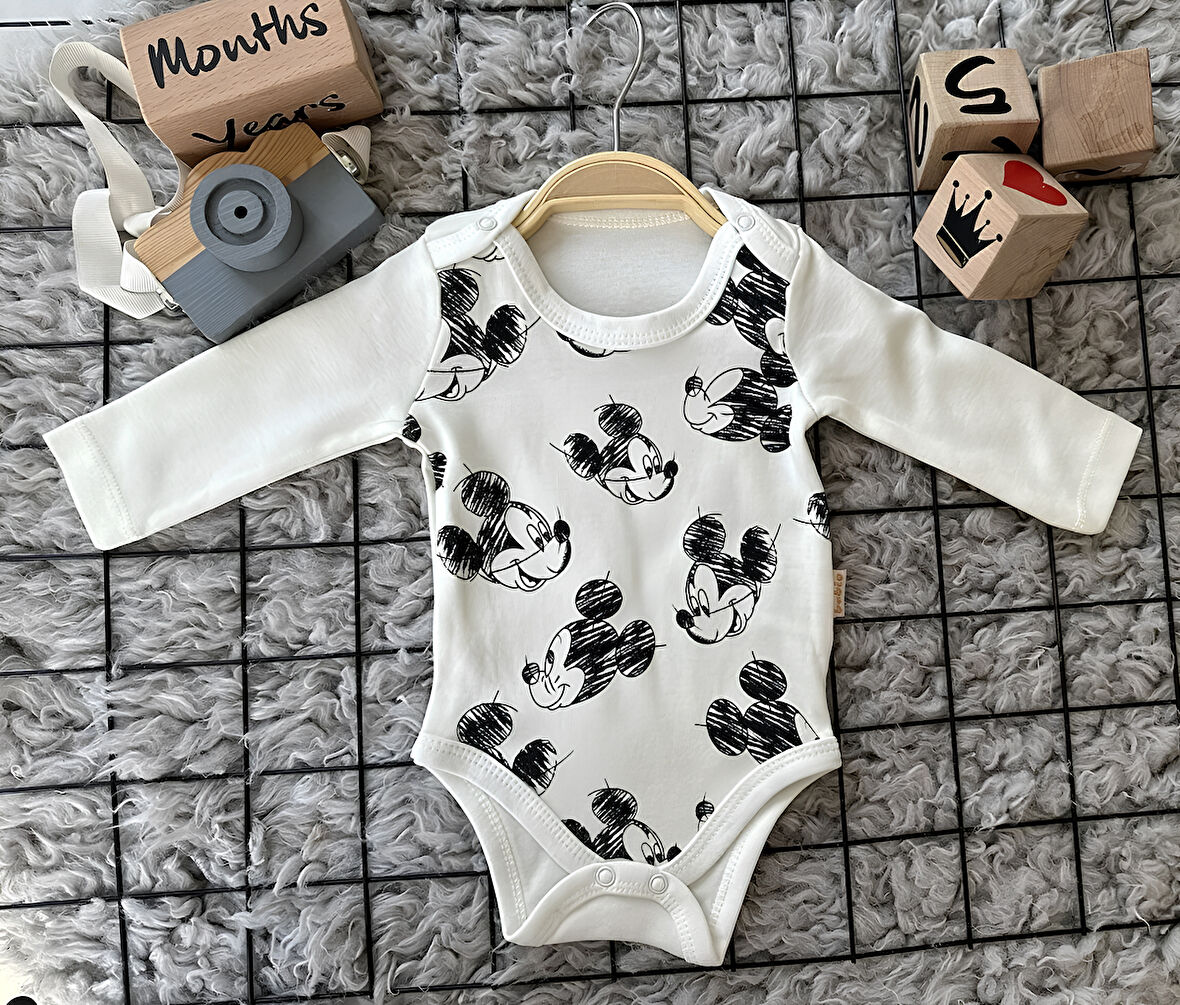 Mickey Baskılı Çıtçıtlı Bebek Zıbın
