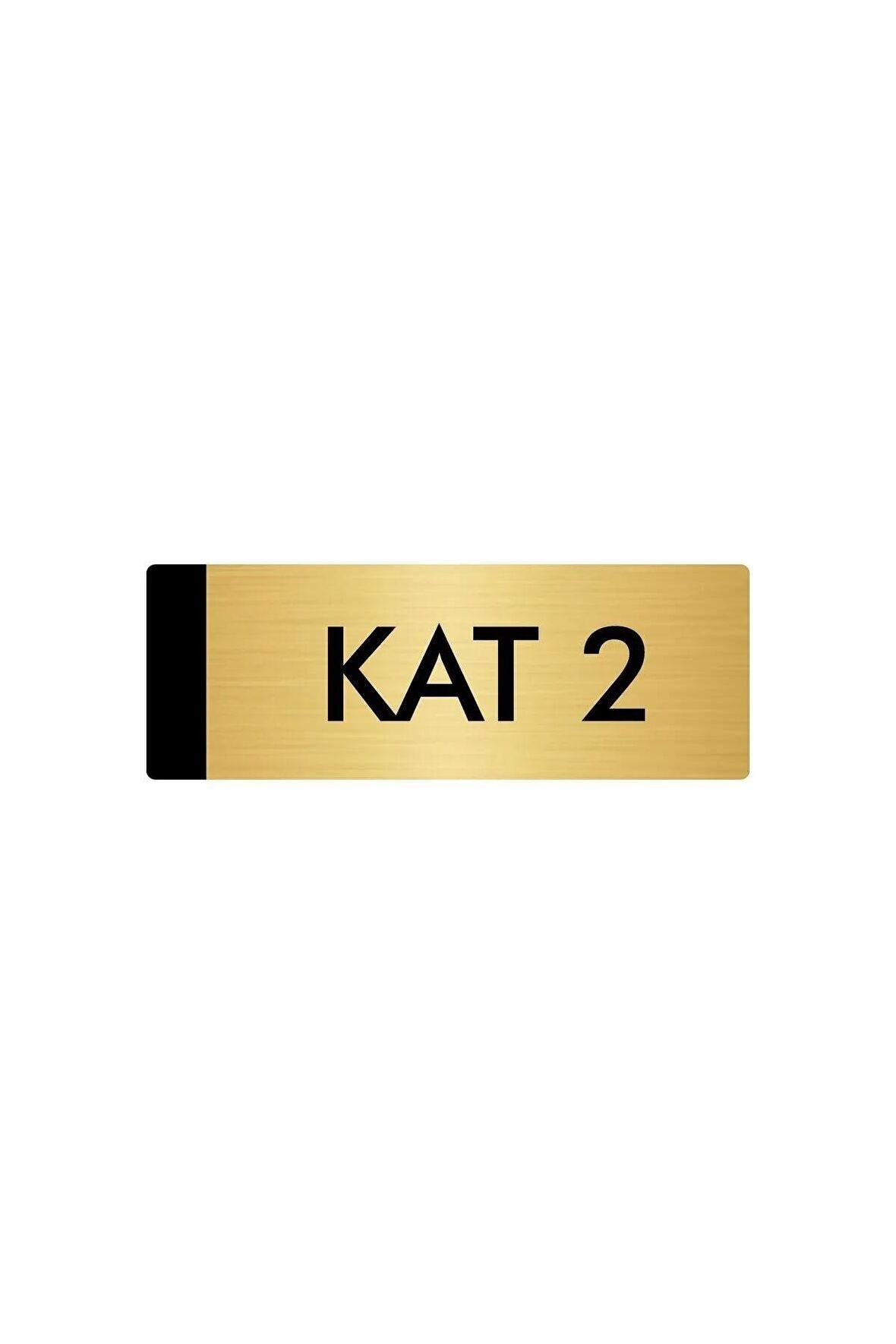 Metal Yönlendirme Levhası, Departman Kapı Isimliği Kat 2 5x20 Cm Altın Renk